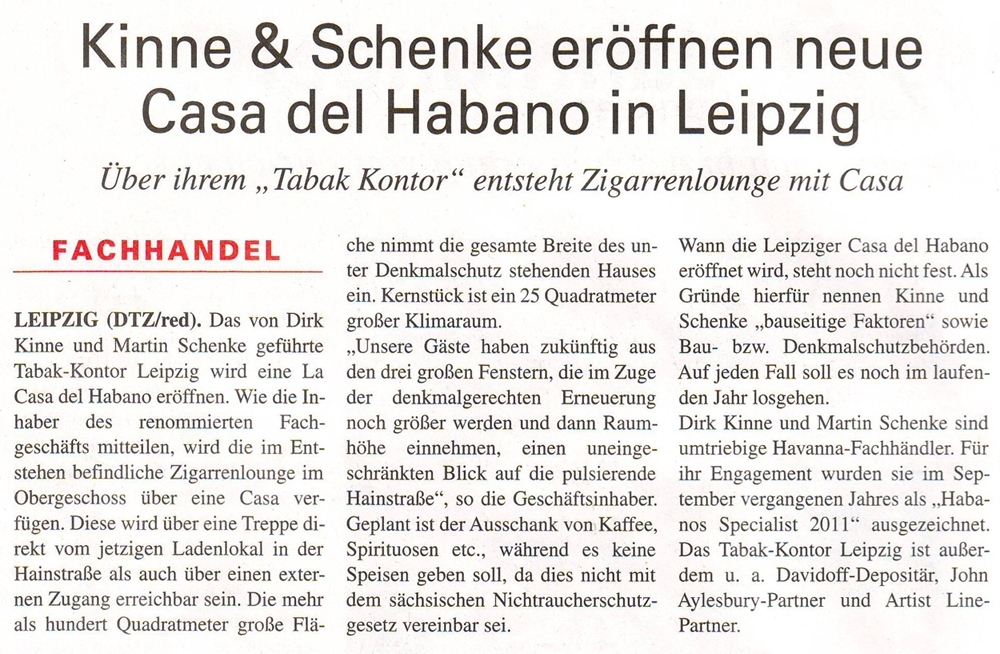 Kinne & Schenke eröffnen neue Casa del Habano in Leipzig